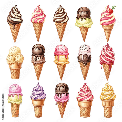 Colorful Ice Cream Cones in Various Flavors and Styles