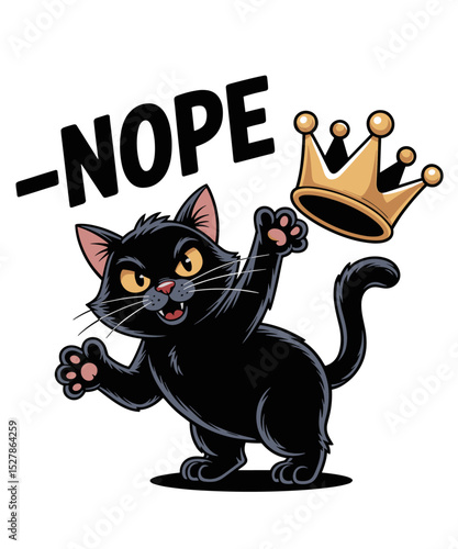 No Kings In America Black Cat Funny Cat Kicking Crown