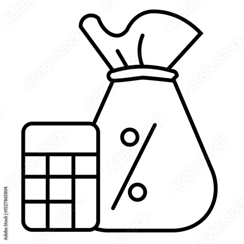 Money bag with calculator icon. Featuring a money bag and a calculator vector 