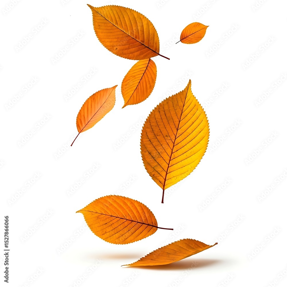 Fototapeta premium Falling Autumn Leaves with Vibrant Colors on a Clean White Background