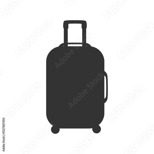 Vector black silhouette of a suitcase with handle and wheels, perfect for travel-themed projects. Simple and minimalist design.