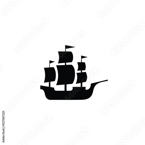 Columbus Day Ship Silhouette Isolated on White Background.