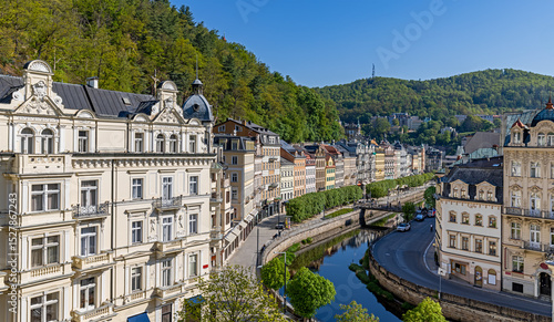 Old quarter of Karlovy Vary (Czech Republic) with river Tepla