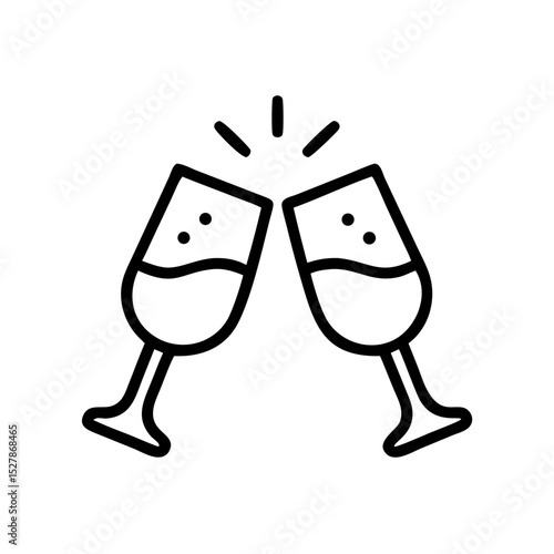 Toasting champagne glasses in a minimalist line art style  