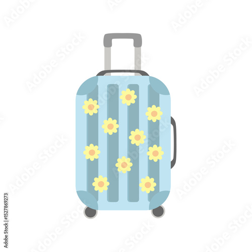 Cartoon-style suitcase with wheels and telescopic handle, perfect for travel and vacation designs. Great for posters and banners.