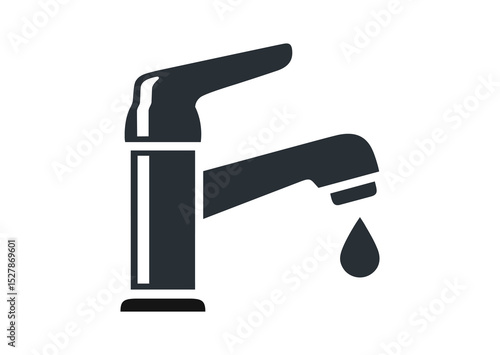Water tap with joystick, black and white vector silhouette