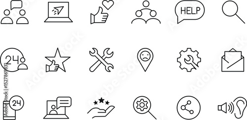 Comprehensive Set of Customer Service & Support Icons 24/7 Help, Feedback, and Technical Assistance