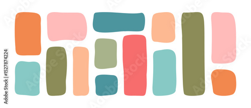 Organic irregular shape, kid text box, rectangle and square frame blob. Deform cute geometric form, child doodle colorful empty banner, geometry round silhouette figure. Vintage vector illustration