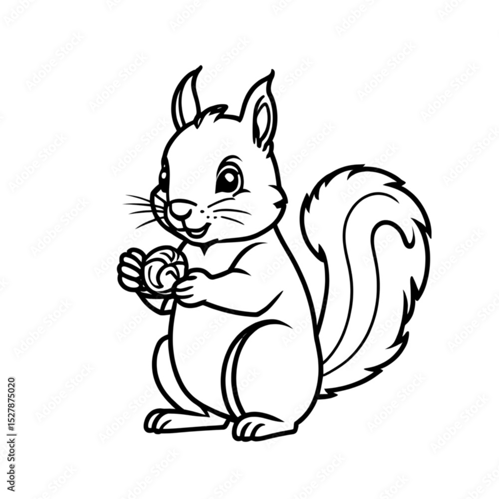 Fototapeta premium 木の実を持つリスのイラスト｜Squirrel Holding Nut Illustration