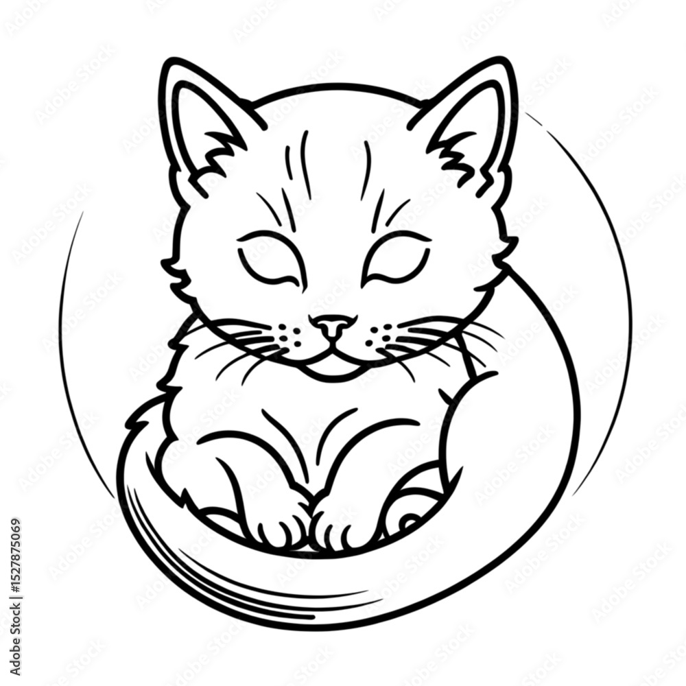 Obraz premium 丸くなって眠る子猫｜Sleeping Kitten Illustration
