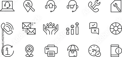 Comprehensive Collection of Customer Support Icons  20 High-Quality Line Art Graphics for Websites and Applications