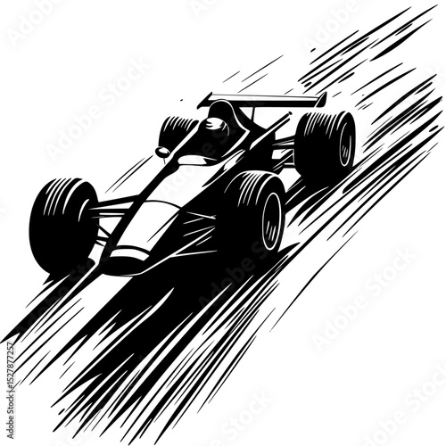 a black and white drawing of a car racing down a hill black, car, drawing, drive, hill, illustration, race, race car , Generative art.