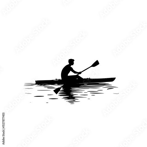 black silhouette of a person in a boat or kayak on the water black, boat, canoe, kayak, man, person, silhouette, water , Generative art.
