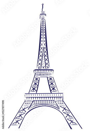 Eiffel Tower Line Art Vector. Isolated on White background.