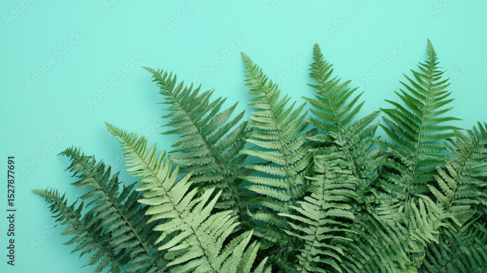 Obraz premium Fern leaves fanned out on a bright backdrop, fresh and symmetrical