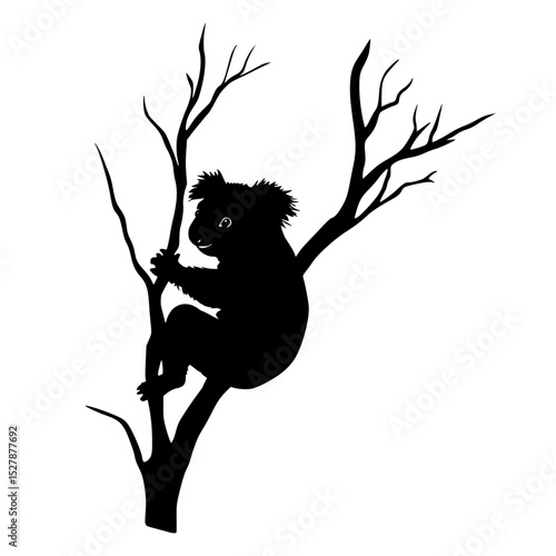 a black silhouette of a koala sitting on a tree branch black, branch, koala, silhouette, sit, sit on, tree, tree branch , Generative art.
