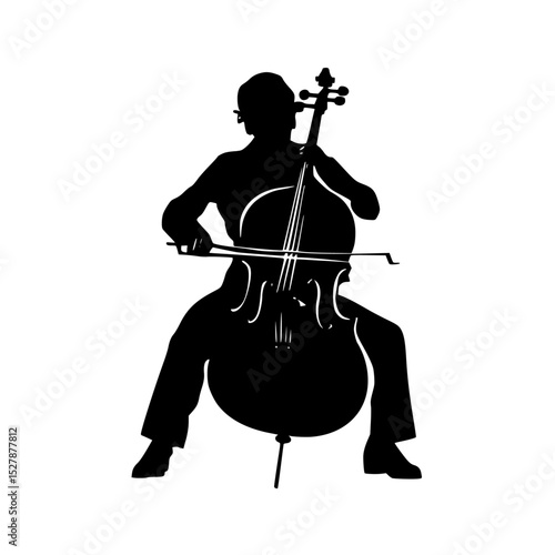 a black silhouette of a man playing a cello black, cello, icon, man, play, play on, silhouette , Generative art.