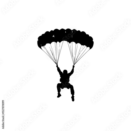 a black silhouette of a person parasailing on a white background black, man, parachute, person, silhouette , Generative art.