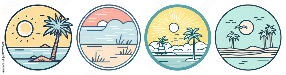 Obraz premium PNG Tropical beach sunset illustrations, element set on transparent background