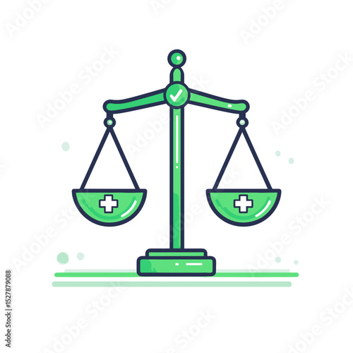 Green Medical Scale Illustration Justice Balance Between Health and Treatment Graphic Design Symbol in Healthcare on White Background