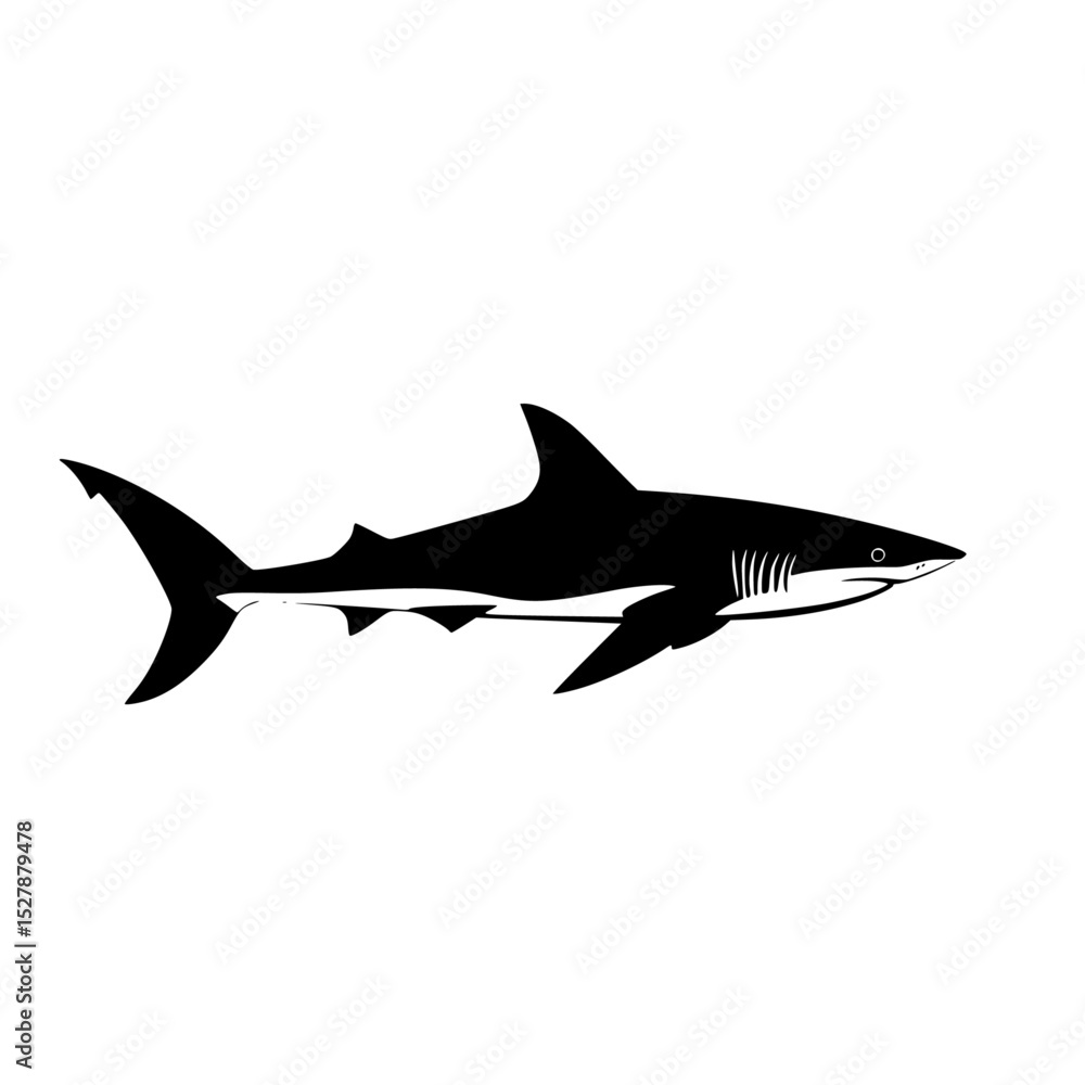 Fototapeta premium a black and white icon of a shark black, icon, shark, silhouette, white , Generative art.