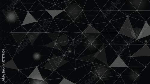 Connected triangles and dots, grayscale tech wallpaper, minimal futuristic decor, stylish polygon structure