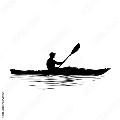 a black silhouette of a person in a boat or kayak on the water black, boat, canoe, kayak, man, person, silhouette, water , Generative art.
