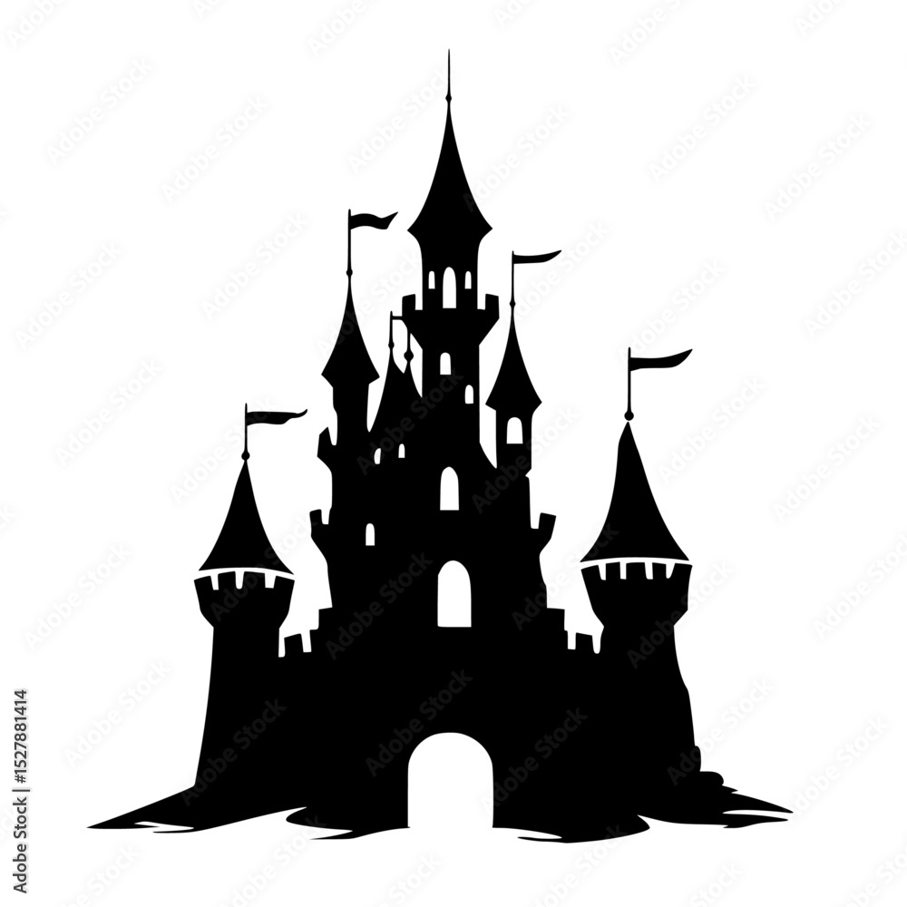 Fototapeta premium a black silhouette of a castle on a white background black, castle, icon, silhouette , Generative art.