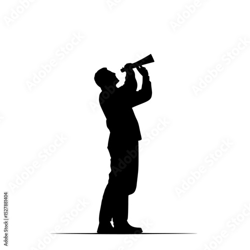a silhouette of a man with a telescope looking up against a white background black, look, man, silhouette , Generative art.