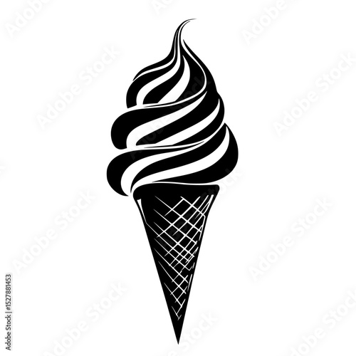 a black and white logo of an ice cream cone black, cone, ice cream, ice cream cone, logo , Generative art.