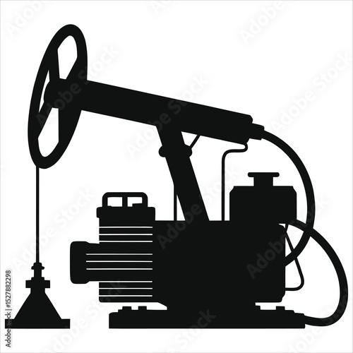 Vector  Silhouette of an Oil Pump Jack(Vacuum Pumps)/A clean, impactful silhouette of an oil pump jack against a plain background.