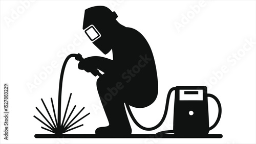 Vector Silhouette of Skilled Welder Concentrating on Metal Work/A focused silhouette of a welder performing a task.