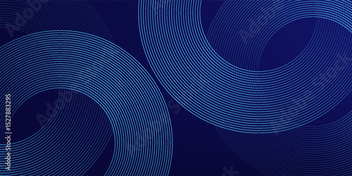 Abstract blue glowing geometric lines on dark blue background. Modern shiny blue circle lines pattern. Futuristic technology concept. Suit for cover, poster, banner, brochure, header, website
