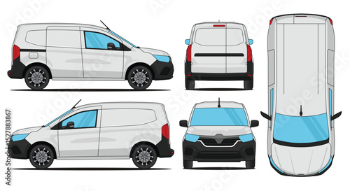 Car vector van kangoo - Van mockup car vector for branding on isolated white background. Side, Front, Rear, Top Views.eps