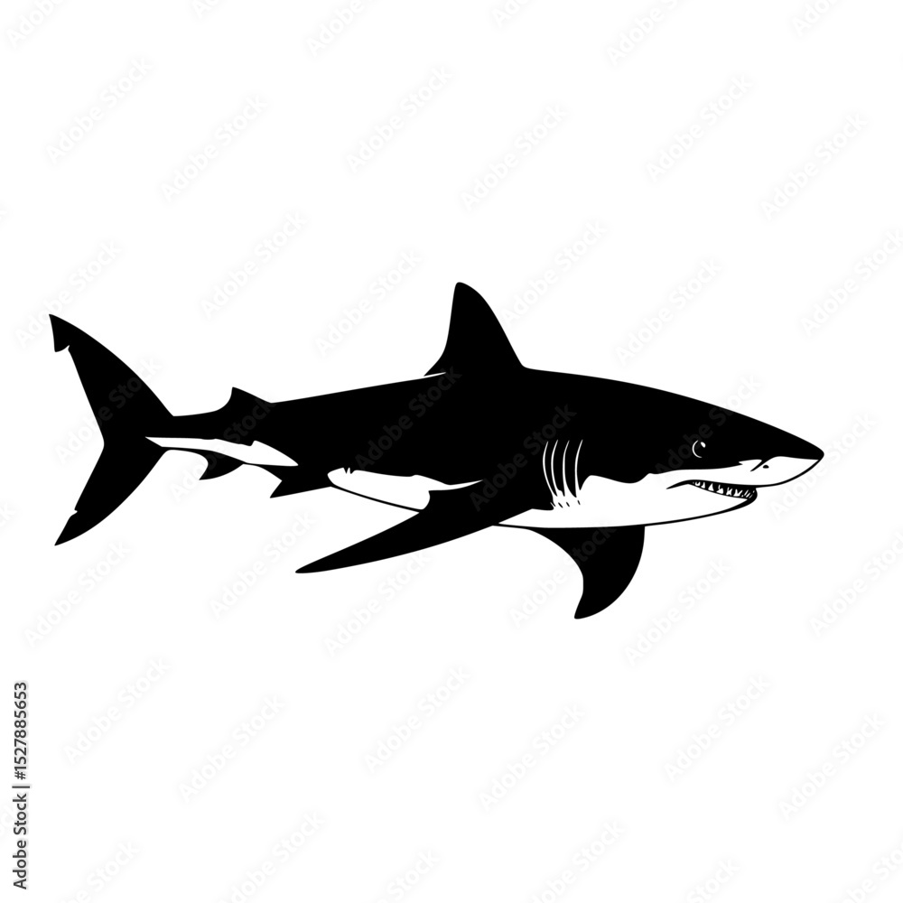 Fototapeta premium a black and white image of a shark black, image, shark, silhouette, white , Generative art.