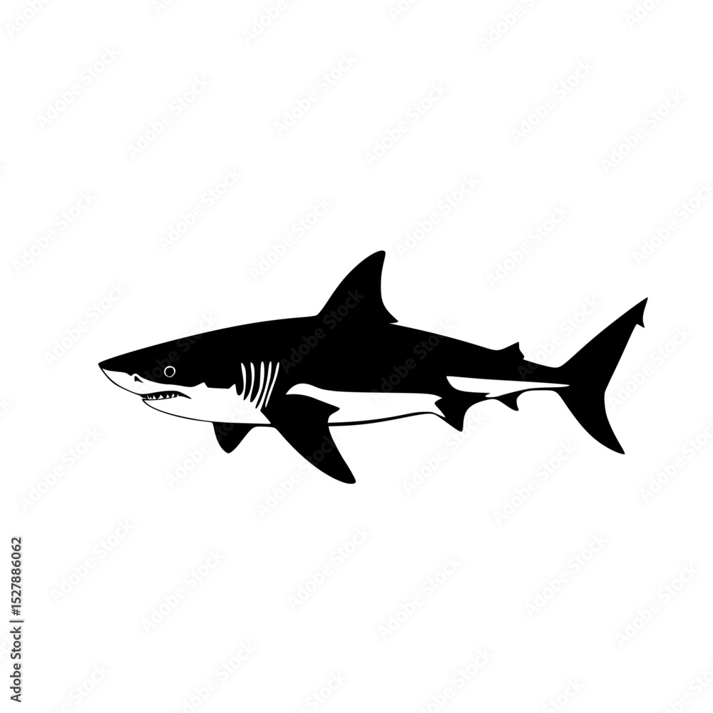Naklejka premium a black and white icon of a shark black, icon, shark, silhouette, white , Generative art.