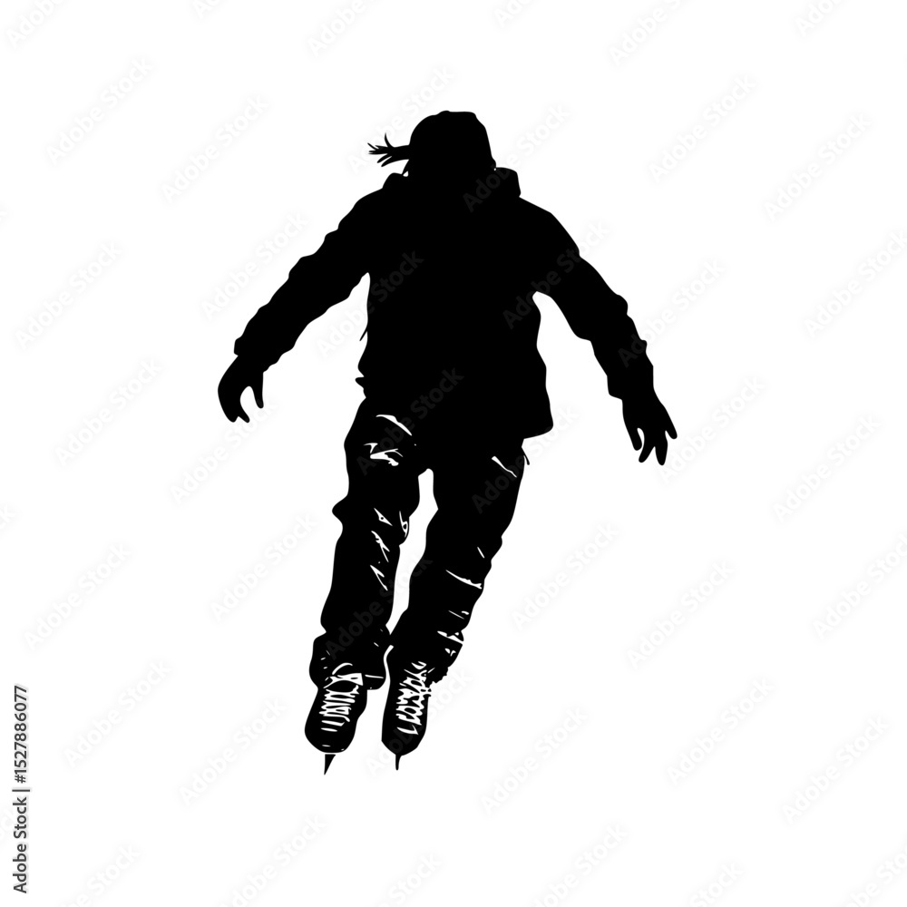 Fototapeta premium a black and white silhouette of a man riding a snowboard black, man, ride, silhouette, skateboard, snowboard, snowboarder , Generative art.