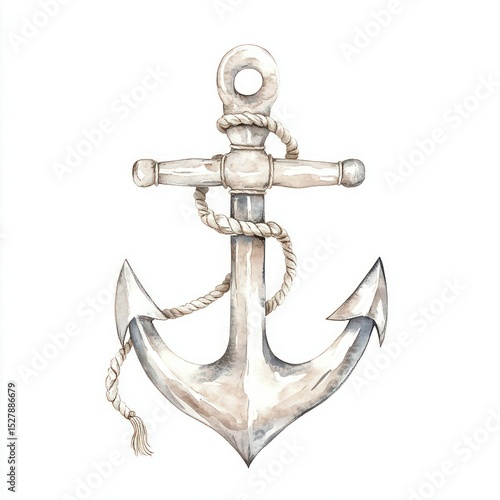 Watercolor illustration of a nautical anchor