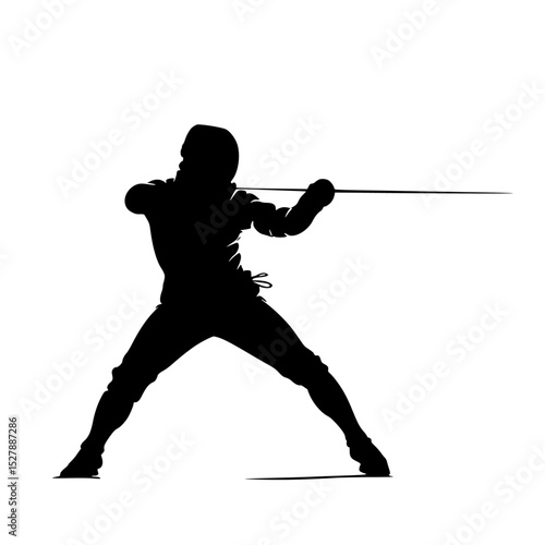 a black silhouette of a woman with a sword black, fencing, silhouette, sword, woman , Generative art.