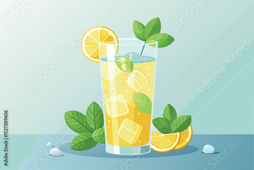 Refreshing Lemon Mint Iced Tea Summer Drink Recipe and Illustration