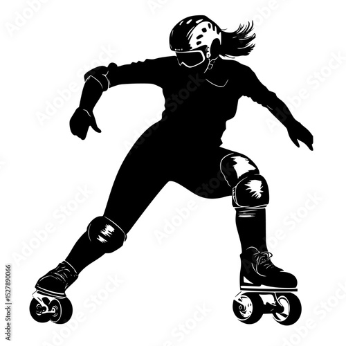 a black and white silhouette of a young woman riding a skateboard black, girl, ride, silhouette, skateboard, skateboarder, woman, young , Generative art.