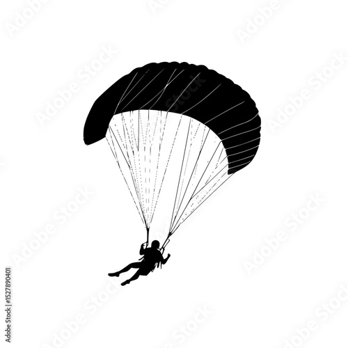 a black silhouette of a person parasailing on a white background black, man, parachute, person, silhouette , Generative art.