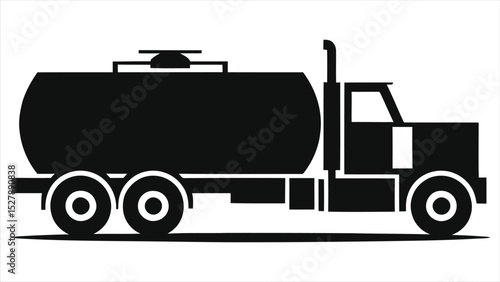 Simple Vector Silhouette of a Tanker Truck/A clean, minimalist black silhouette of a tanker truck against a plain white background.