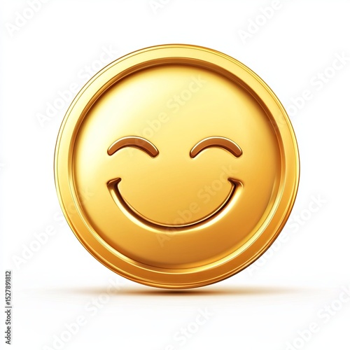 Gold coin emoji happy face vector. Retro 80s emoli icon golden token