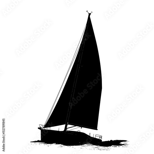 black silhouette of a small boat with open sails black, boat, open, sail, sailboat, silhouette, small, water , Generative art.