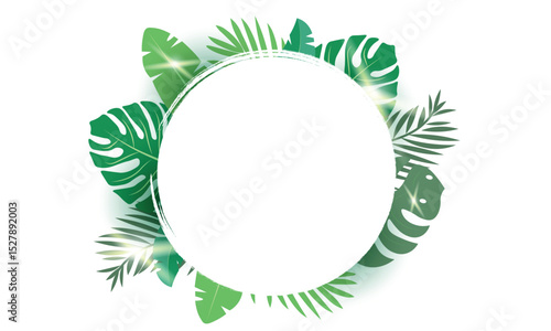 
Tropical leaves background with frame.
