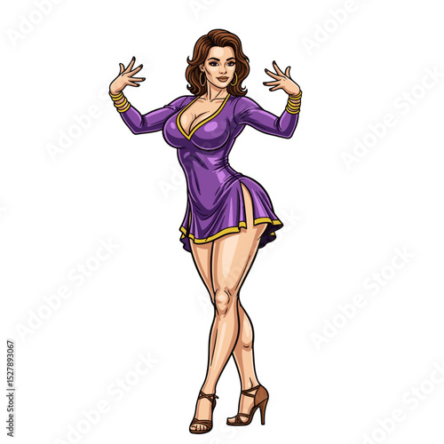 Vibrant dancer in purple costume performing energetic dance for lively event
