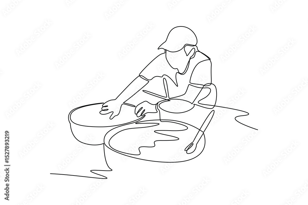Fototapeta premium Continuous one line drawing of traditional food court vendors. Food corner minimalist concept. Food and drink.