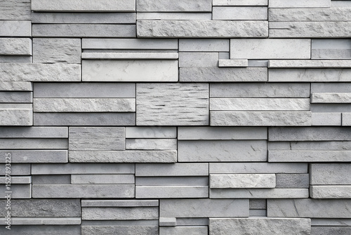 Modern 3D stacked stone wall paneling in shades of gray. A textured, linear background for contemporary architectural and interior design generative ai