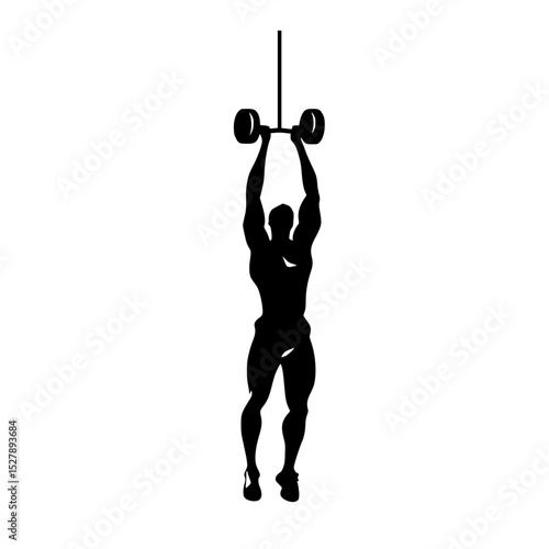 a silhouette of a man lifting a barbell over his head black, head, man, silhouette , Generative art.